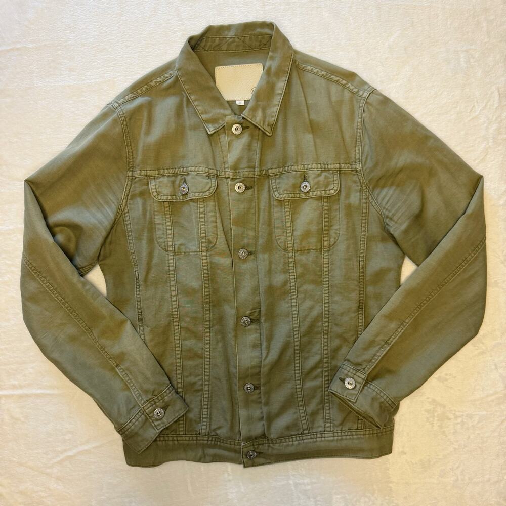 AG Adriano Goldschmied Linen Trucker Jacket Olive Green Lightweight Men's M